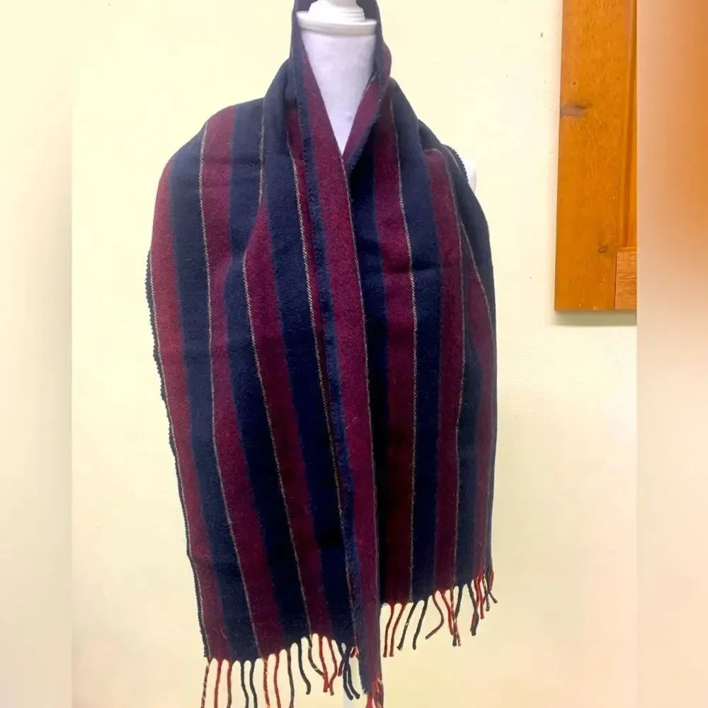 Auth Vtg Christian DIOR Stripe Wool Scarf. Circa 70s Pristine Preloved Wrap